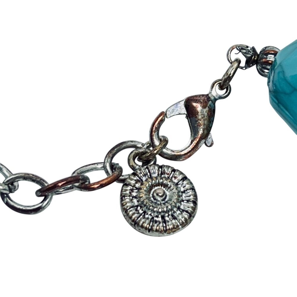 Robert J Graziano Chunky Faux Turquois And Silver Tone Necklace (5804) - Picture 6 of 7
